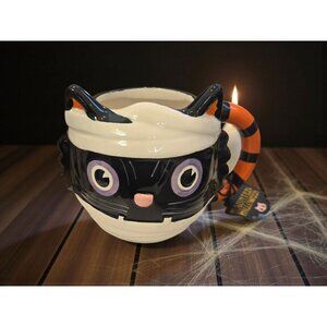 New Black / White / Orange Happy Spooky Ghost Cat Halloween Coffee Mug Gift
